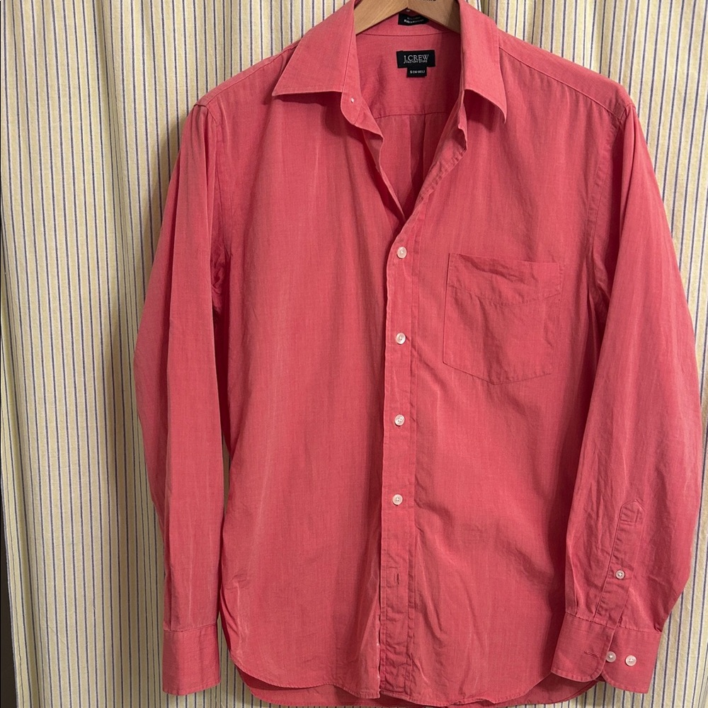 J. Crew Factory Men's Coral-Pink Long-Sleeve Button-Down Shirt